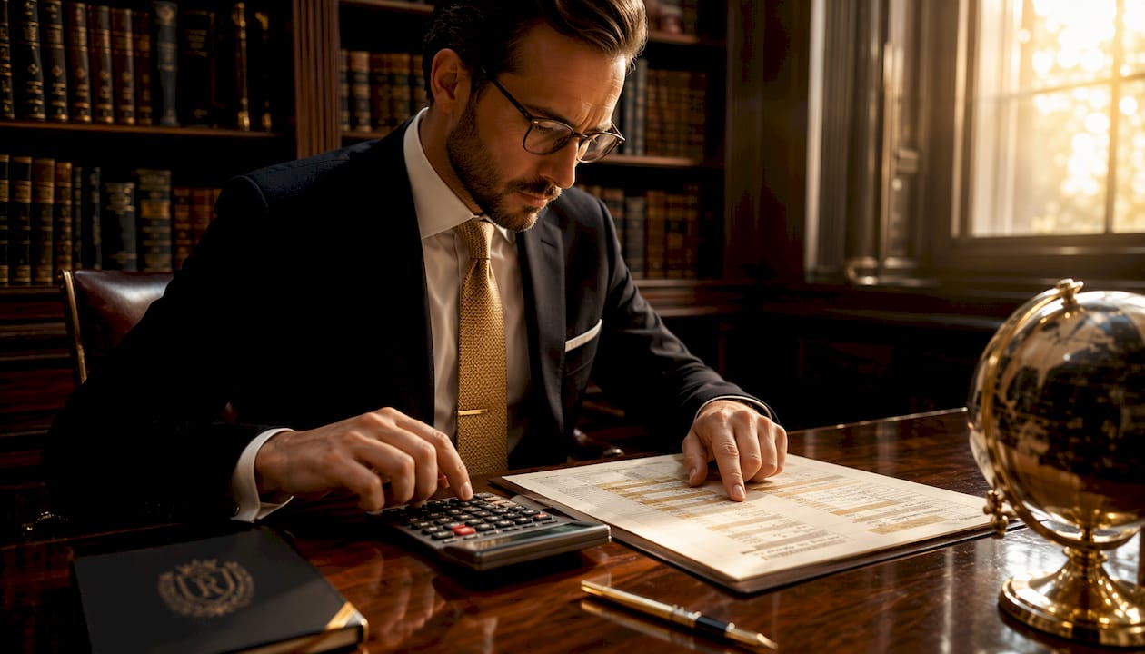 Investor calculating gold premiums with calculator