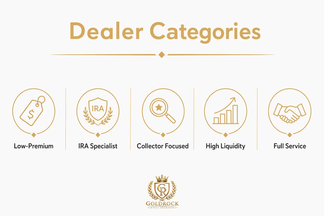 Infographic showing dealer categories hierarchy for precious metals investing