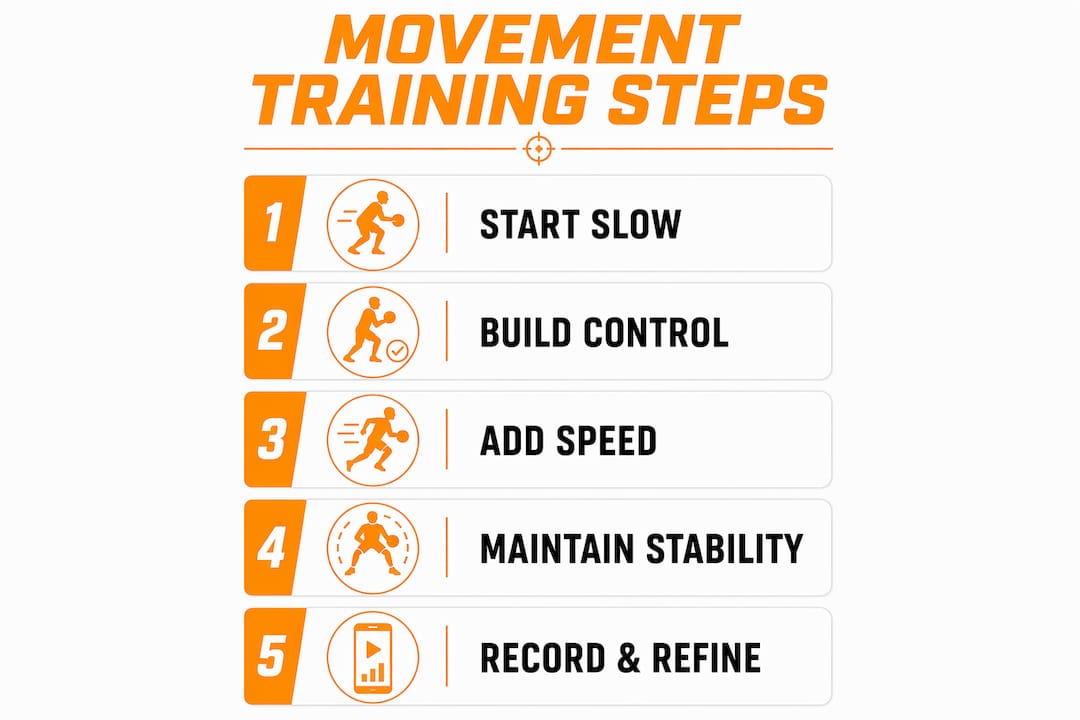 Infographic illustrating steps in shooting movement training
