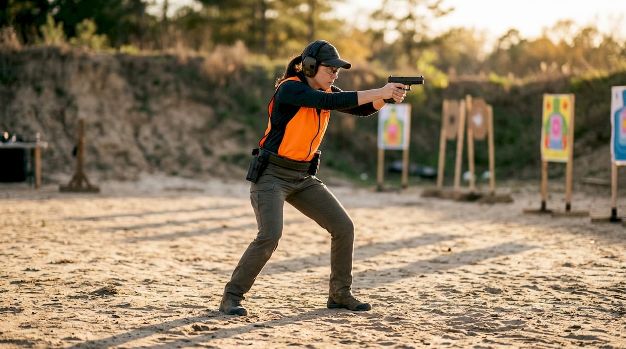 Overhead view of forward-leaning shooting stance