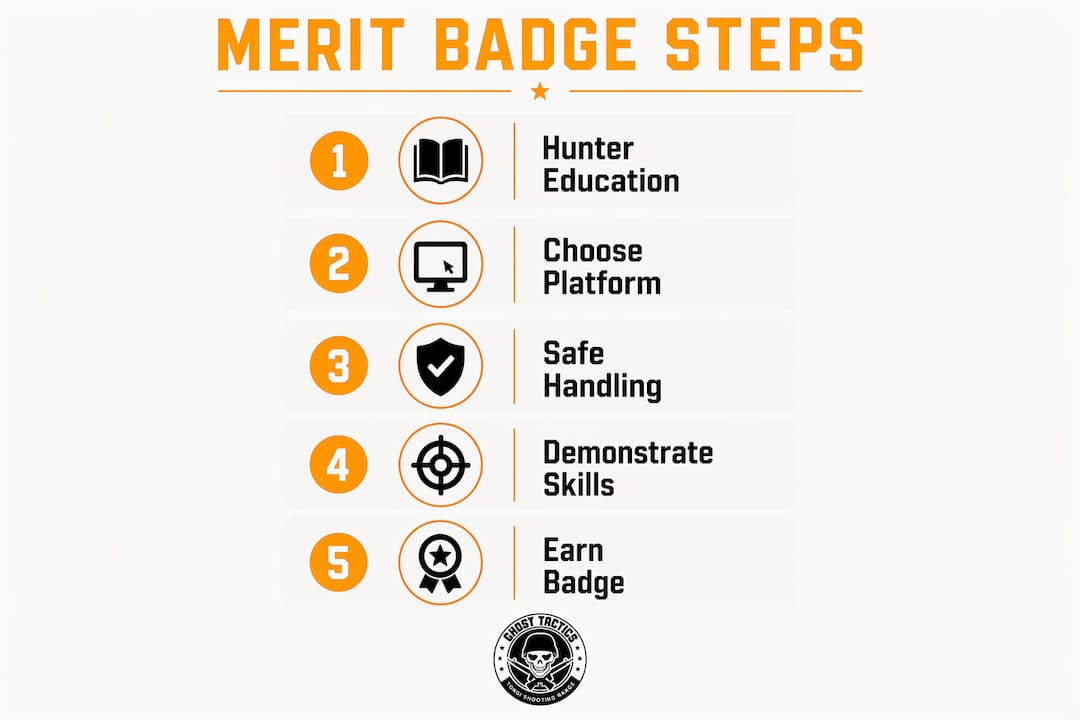Infographic showing shooting merit badge steps