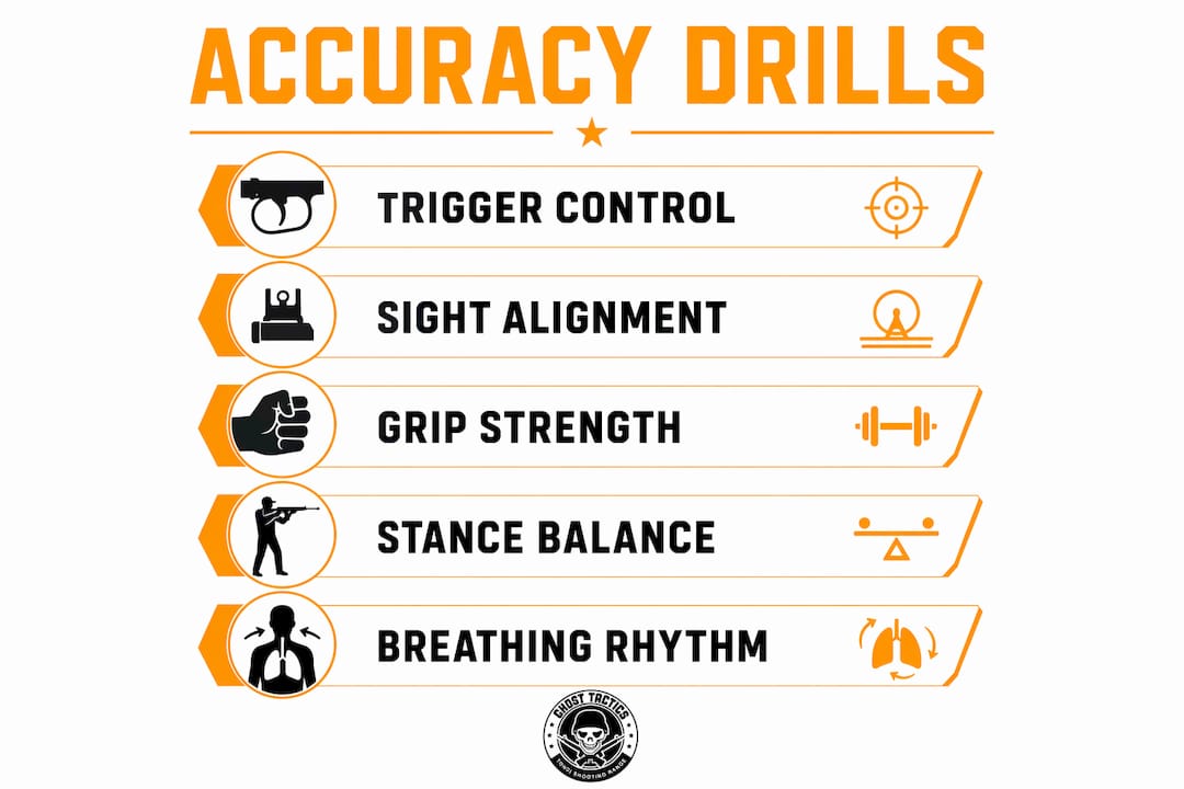 Infographic illustrating key shooting accuracy drills steps