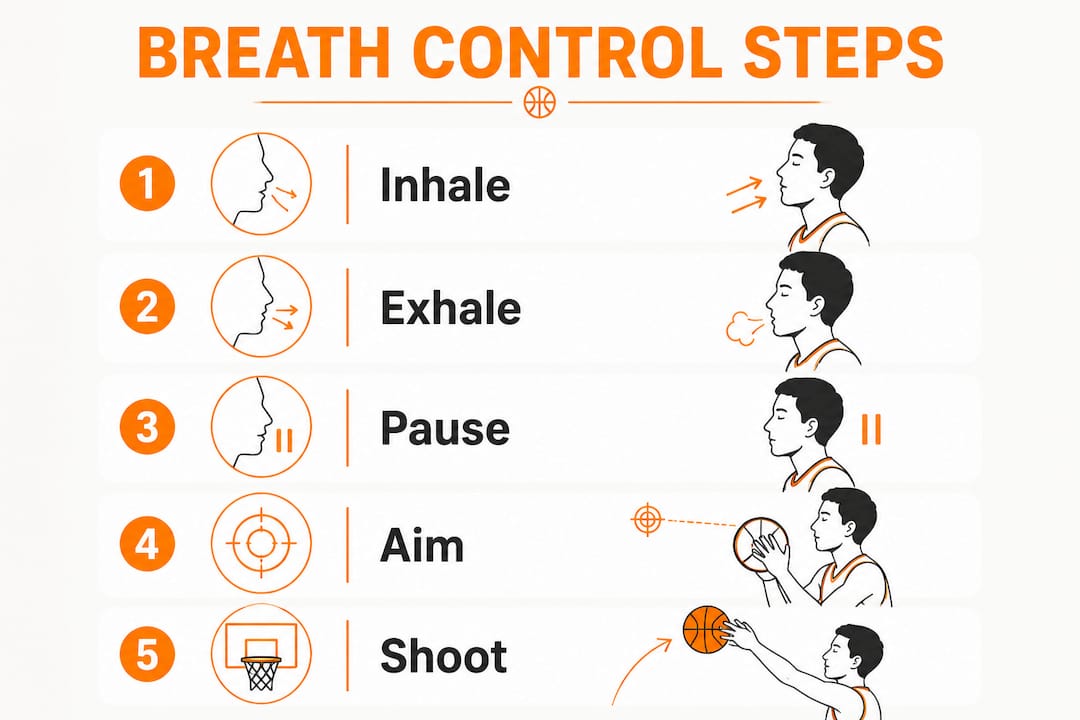 Infographic illustrating breath control technique steps