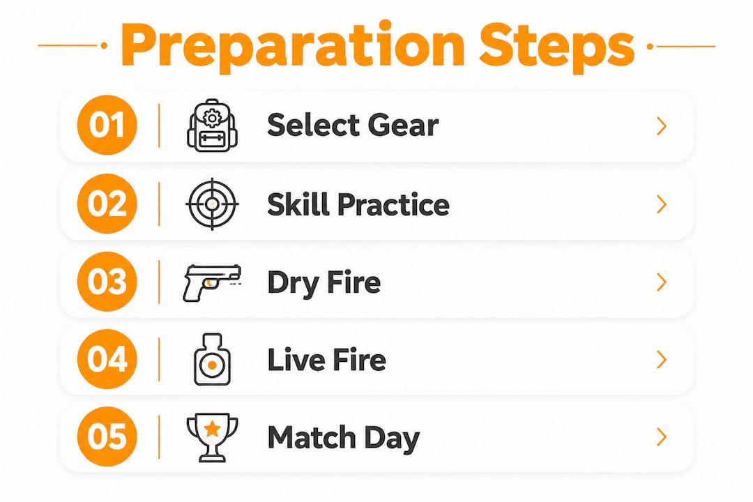 Infographic illustrating five preparation steps for shooting competition