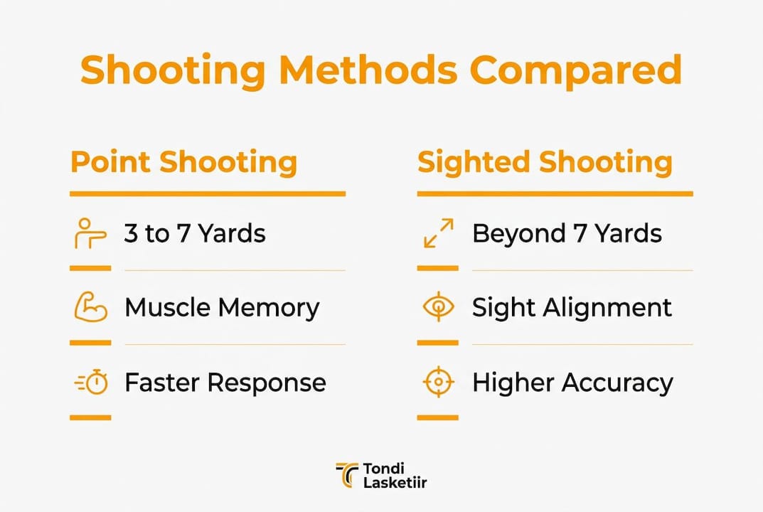 Infographic comparing point shooting and sighted shooting