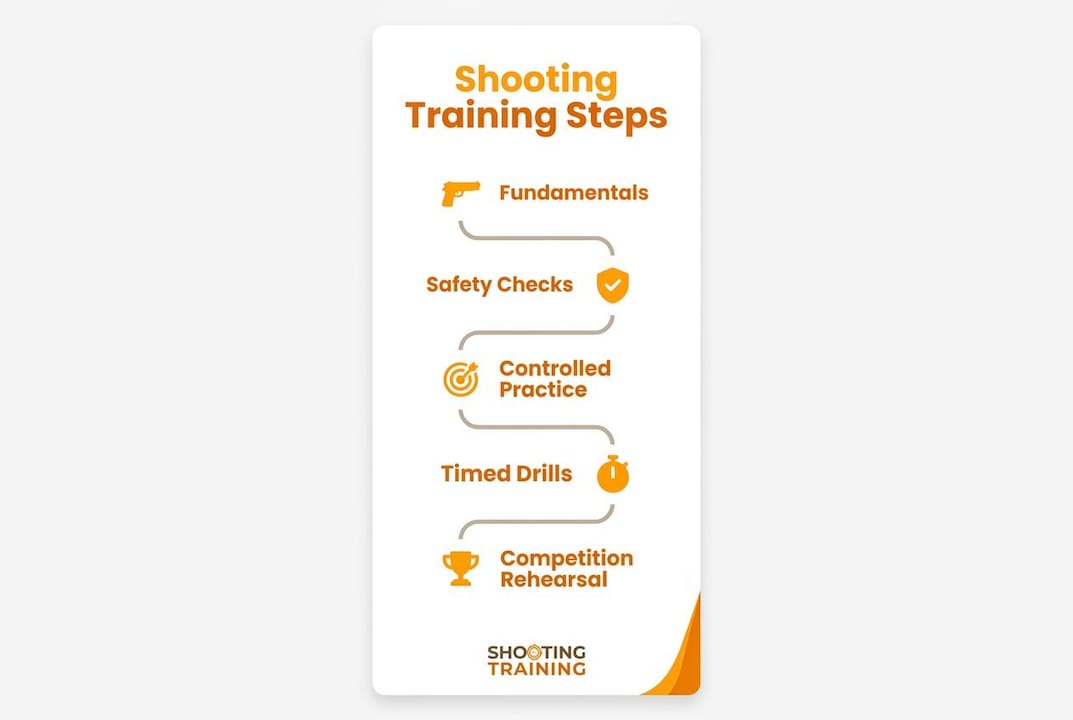 Infographic outlining shooting training steps in Estonia