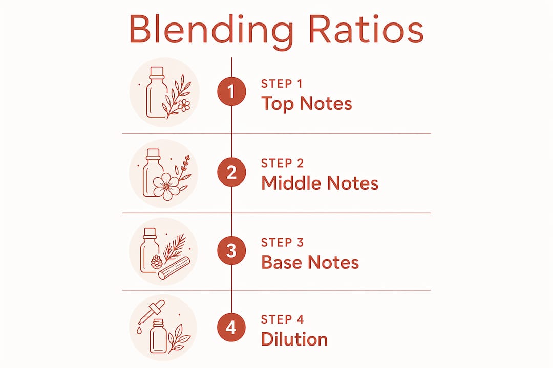 Infographic showing essential oil blending steps and ratios
