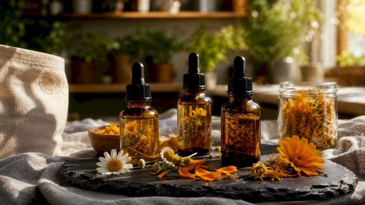 Chamomile and calendula botanical skincare ingredients