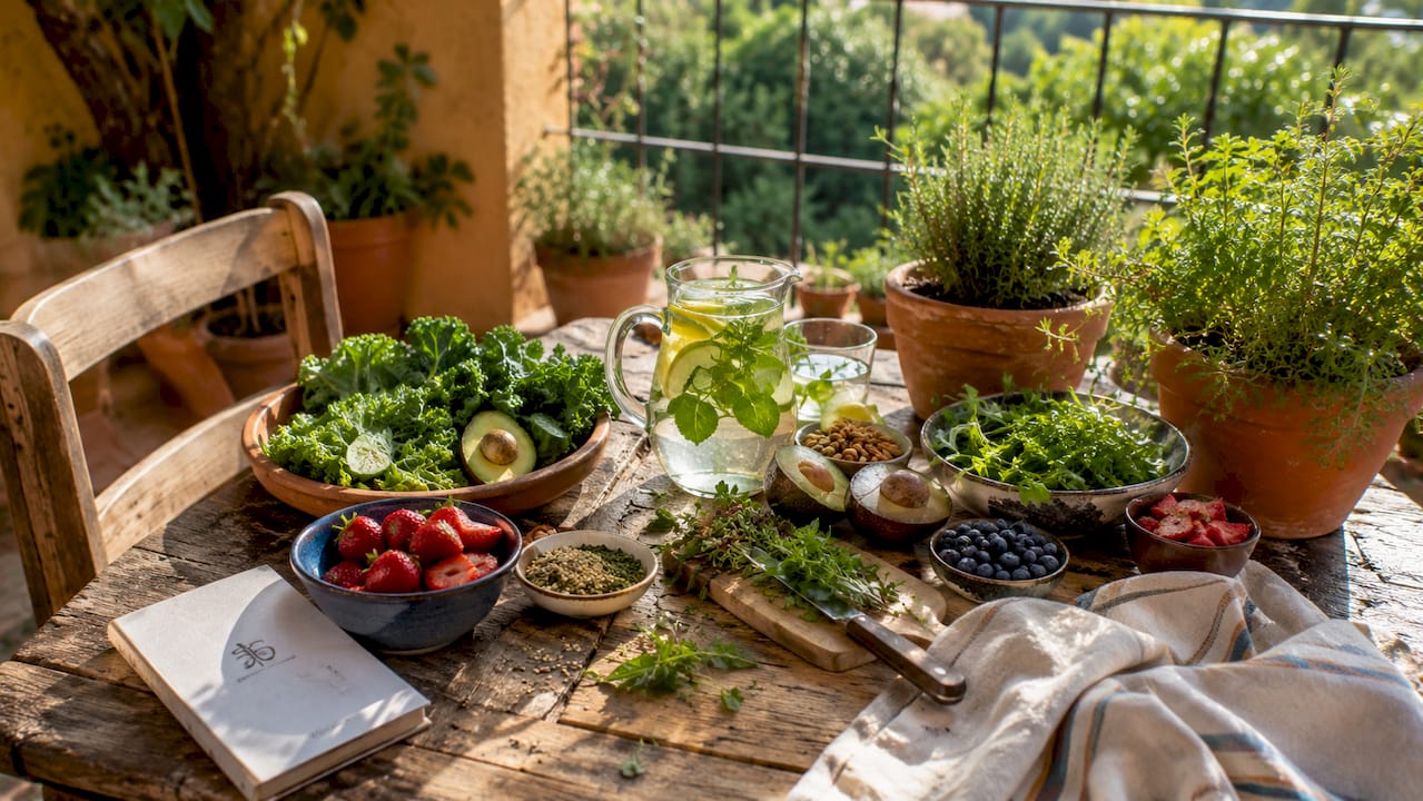 Fresh nutritious foods supporting skin health