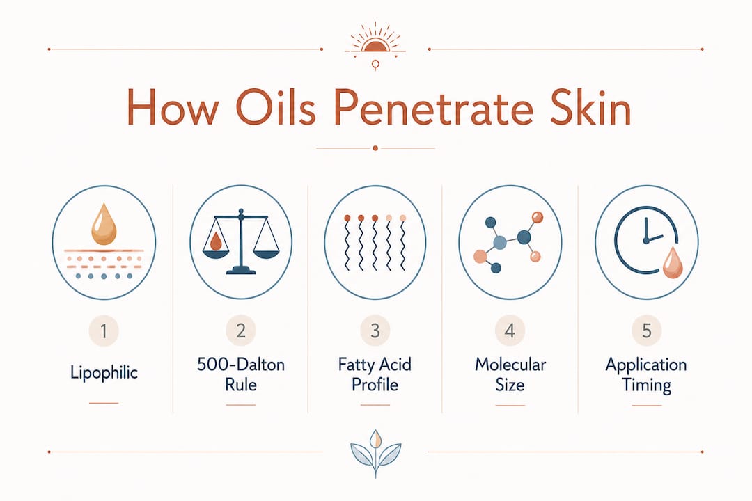 Infographic illustrating natural oil skin penetration steps