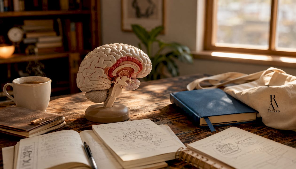 Brain model highlighting limbic system area