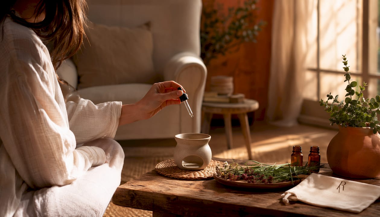 Essential oil bottle being used with diffuser
