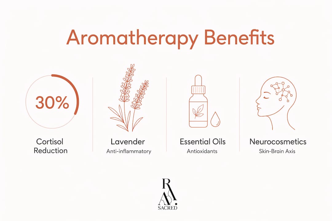Infographic showing key aromatherapy benefits for skin