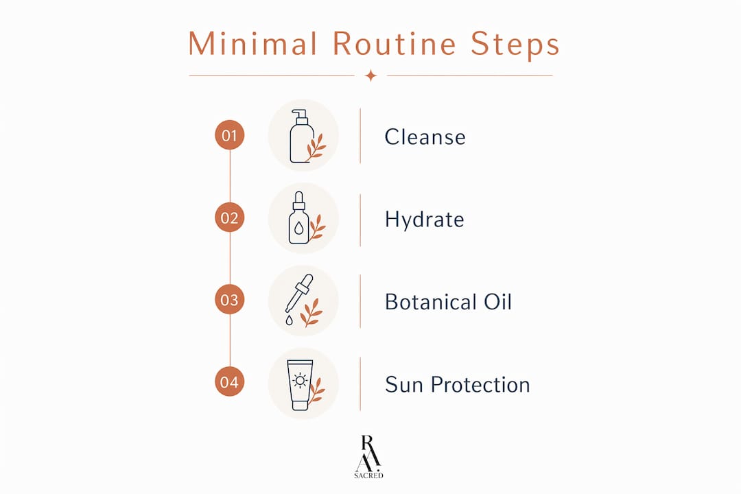 Infographic illustrating four minimal skincare routine steps