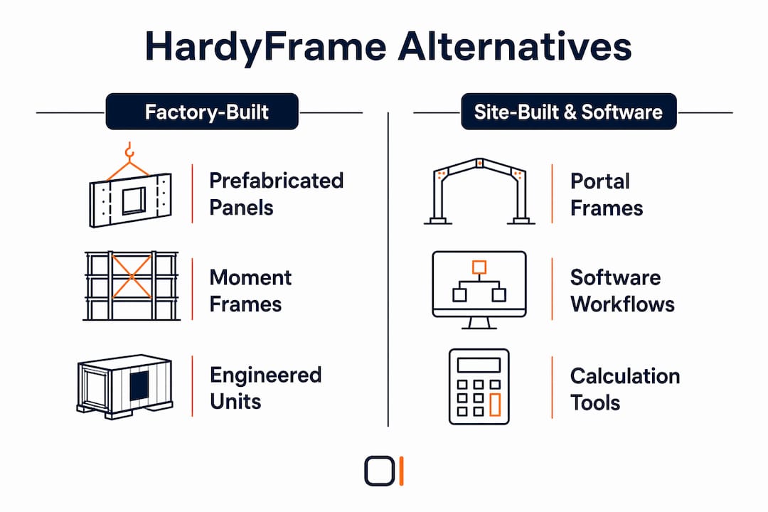 Infographic comparing categories of HardyFrame alternatives