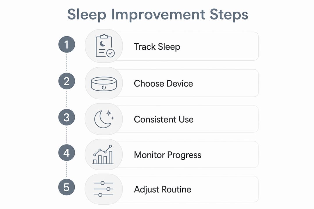 Infographic illustrating steps to improve sleep with devices