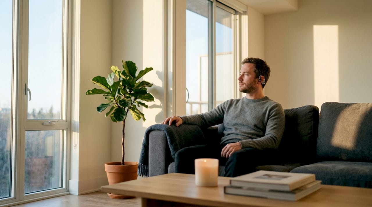 Man using ear vagus nerve stimulation device