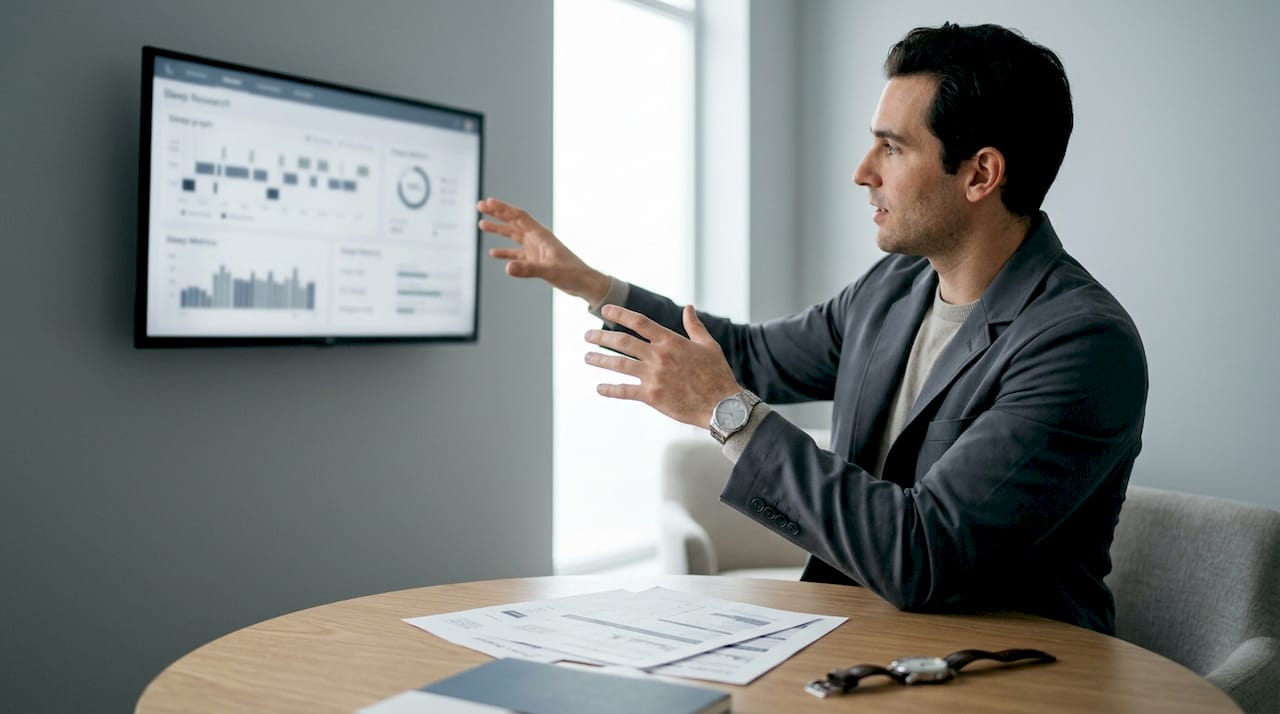 Hands pointing at tablet with sleep charts