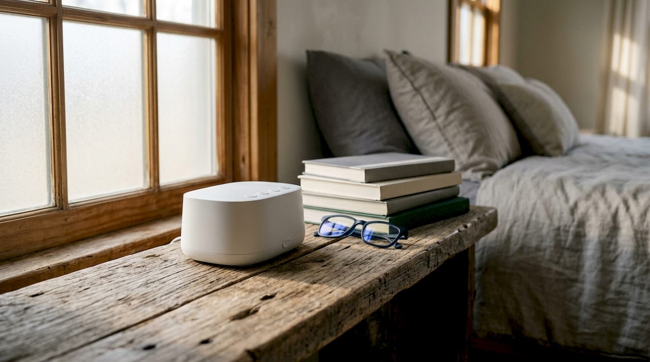 White noise machine and sleep accessories shelf