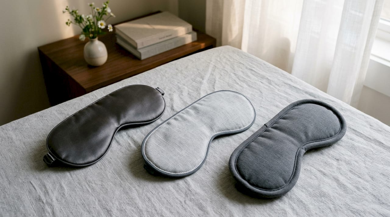 Three sleep masks showing different materials