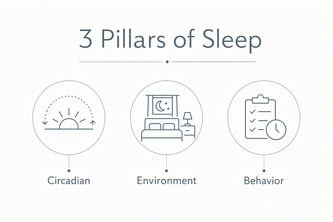 Infographic illustrating three pillars of sleep wellness