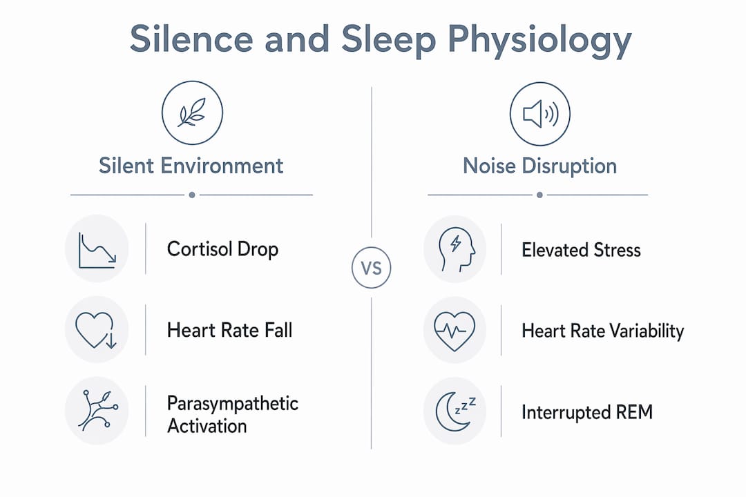 Infographic comparing silence effects versus noise disruption on sleep