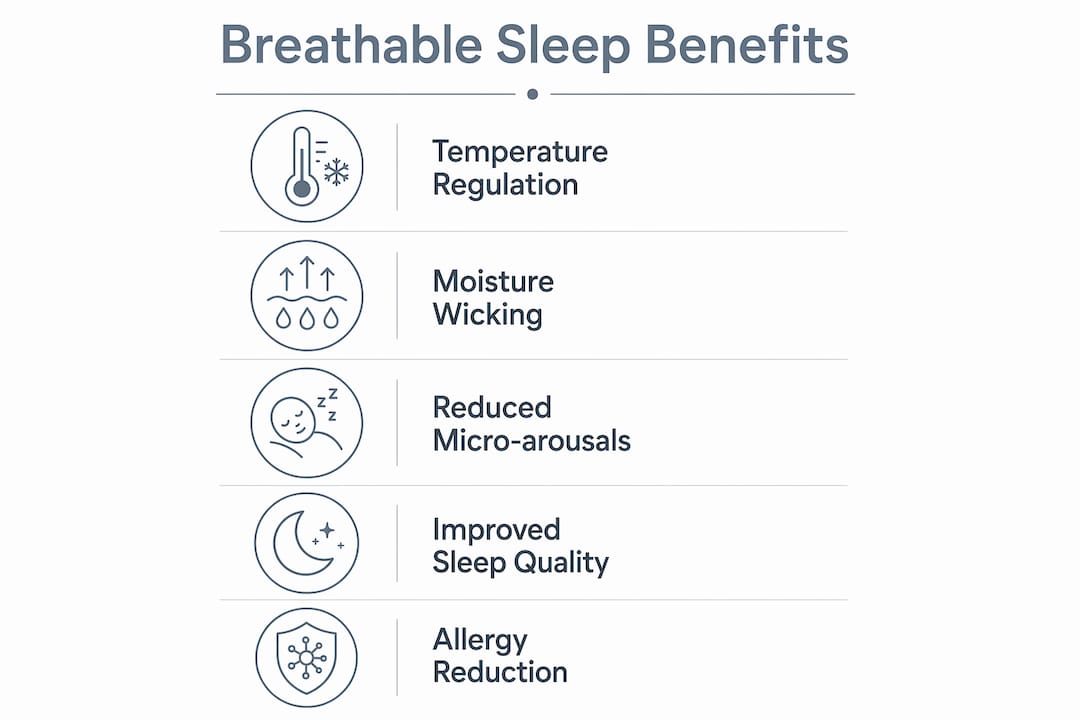 Infographic showing benefits of breathable sleep accessories