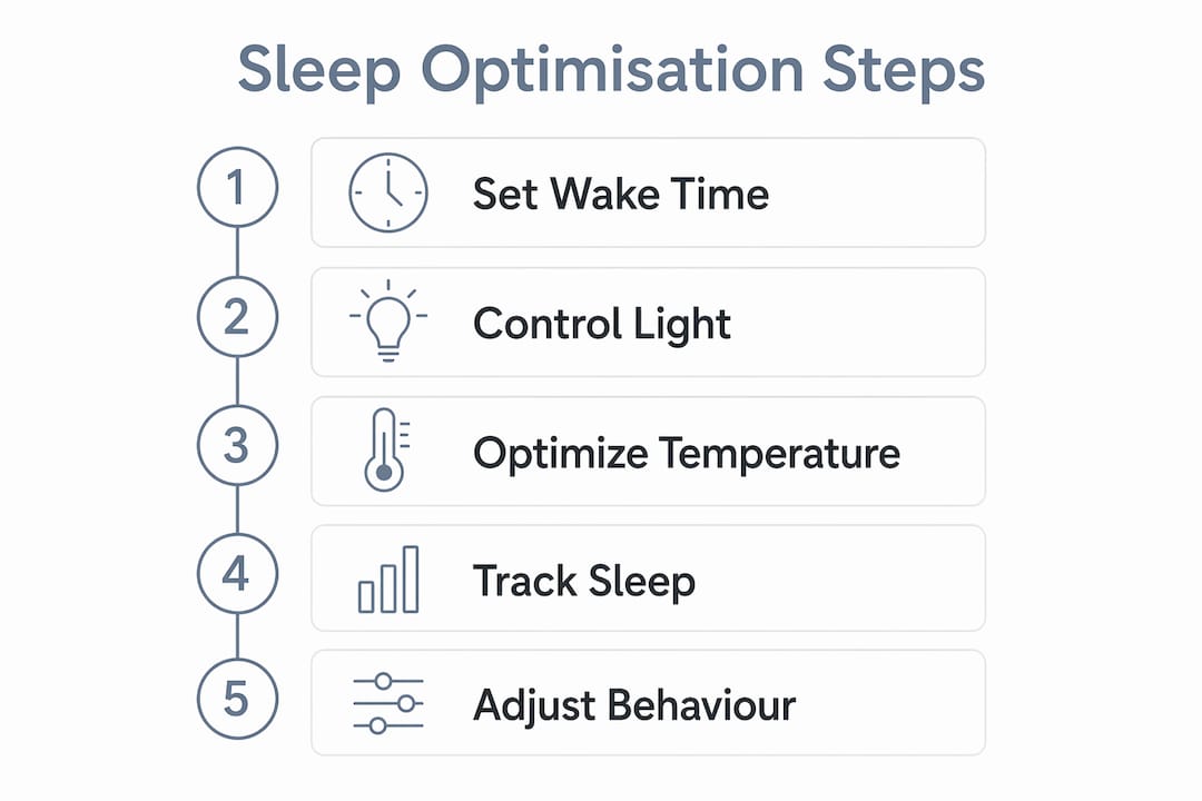 Infographic showing steps for optimizing sleep quality