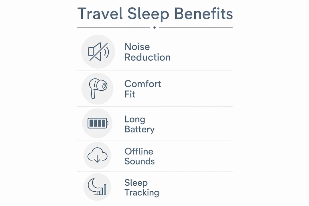 Infographic showing travel sleep benefits of Bluetooth earbuds