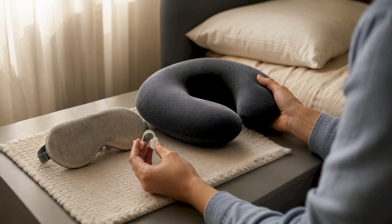 Overhead view of various reusable sleep aids