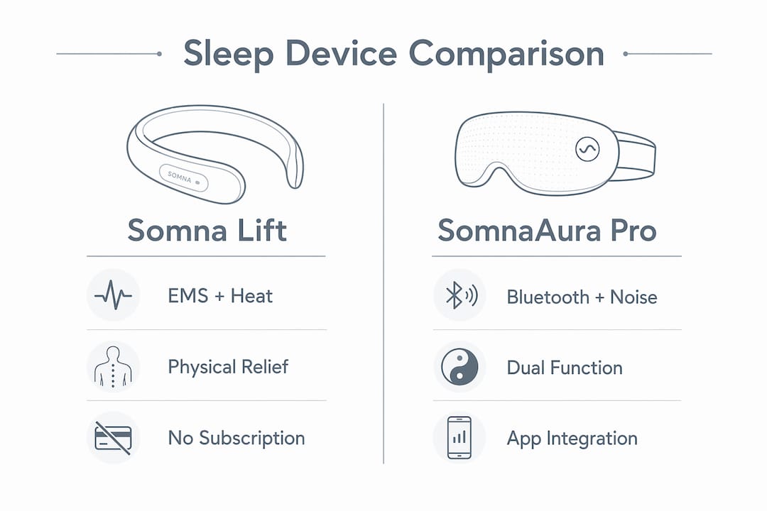 Infographic comparing Somna Lift and SomnaAura Pro devices
