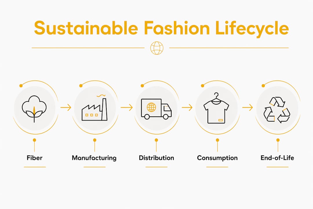 Infographic showing sustainable fashion lifecycle stages