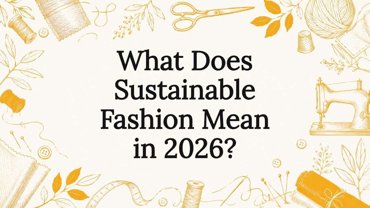 Decorative title card illustration for sustainable fashion article