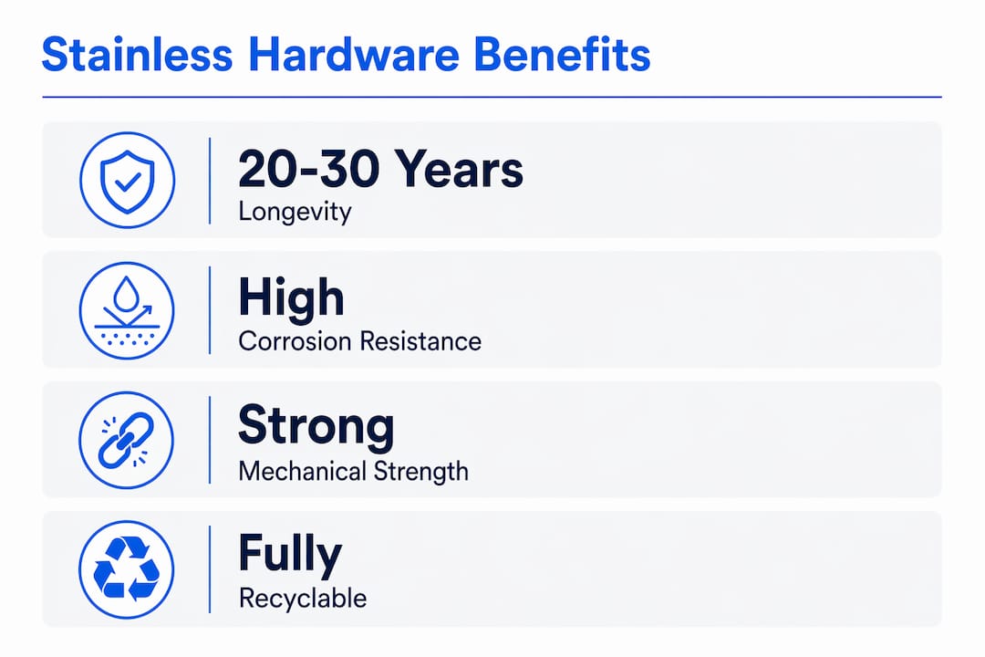 Infographic showing stainless hardware longevity and benefits