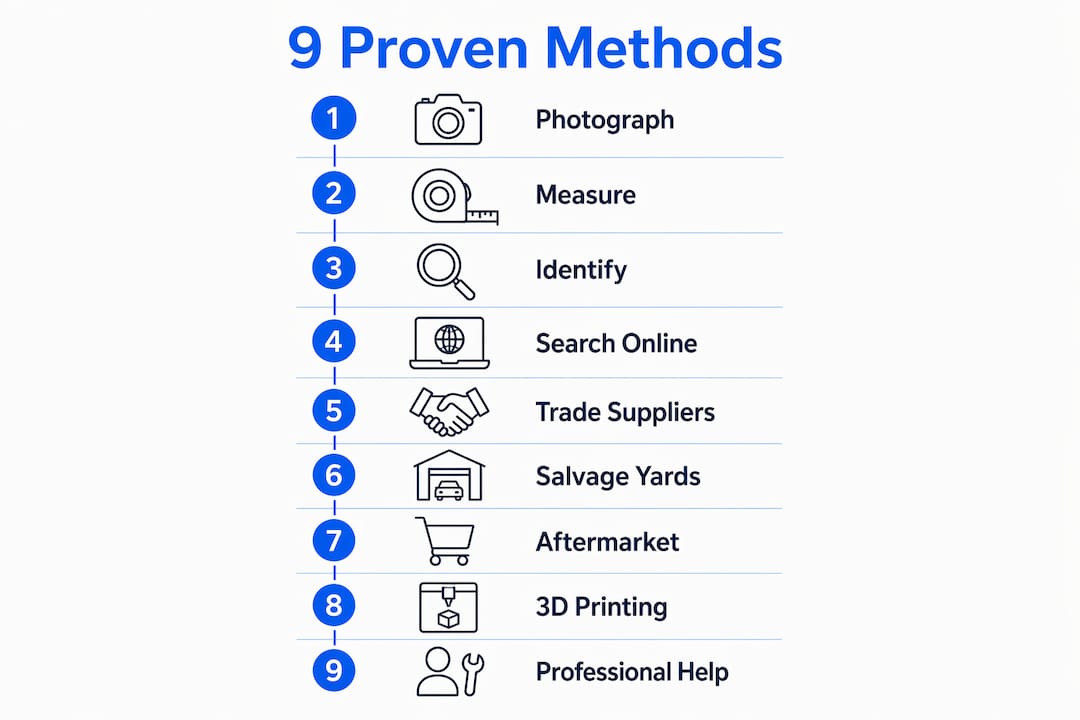 Infographic showing 9 step process to match discontinued window parts