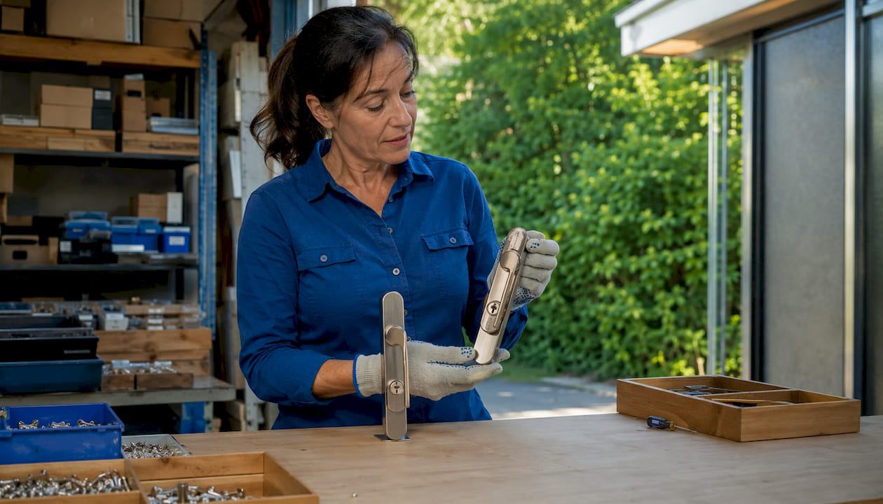 Contractor comparing premium and standard window handles
