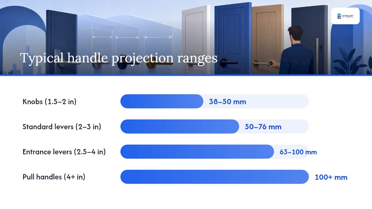 Diagram illustrating typical door handle projection sizes