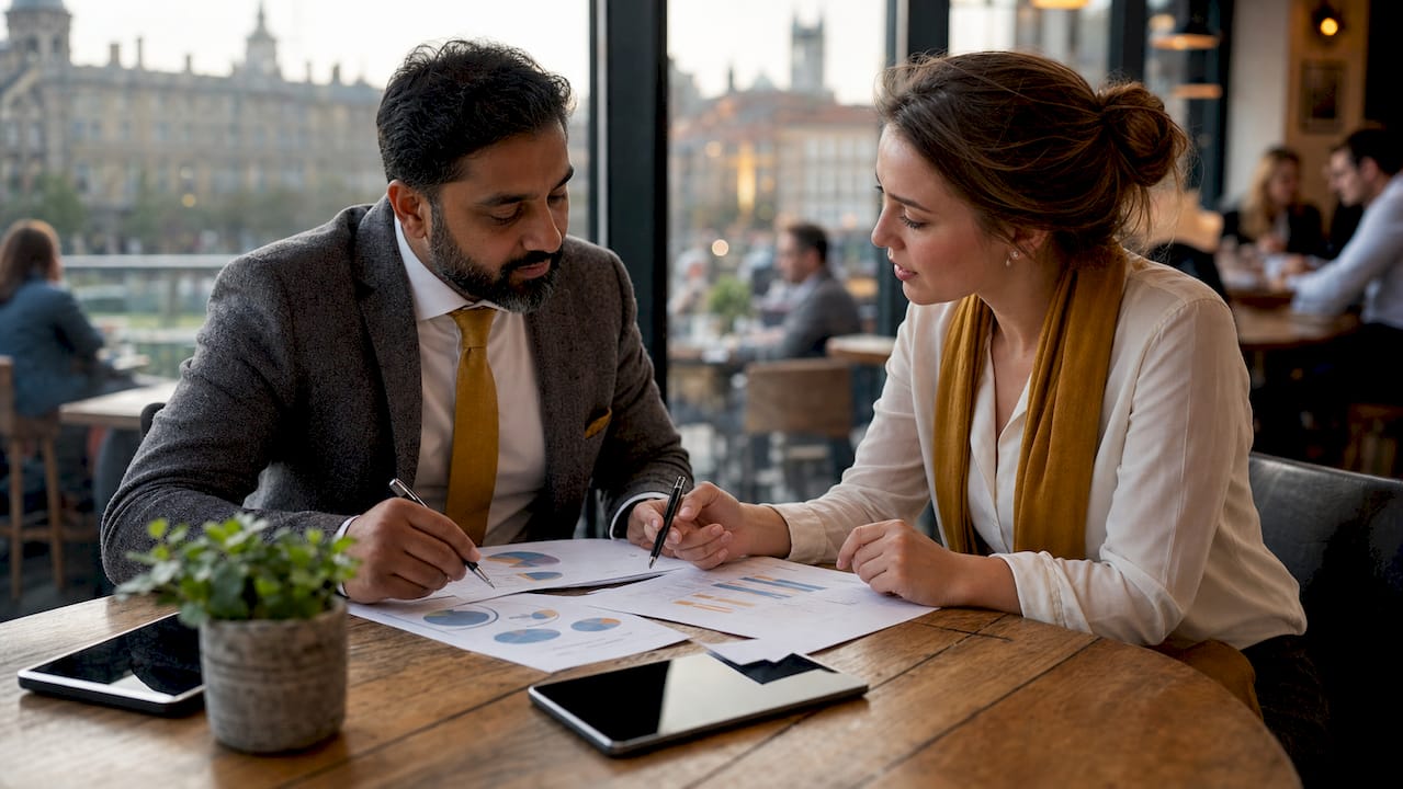 Executives discussing KPI alignment in office