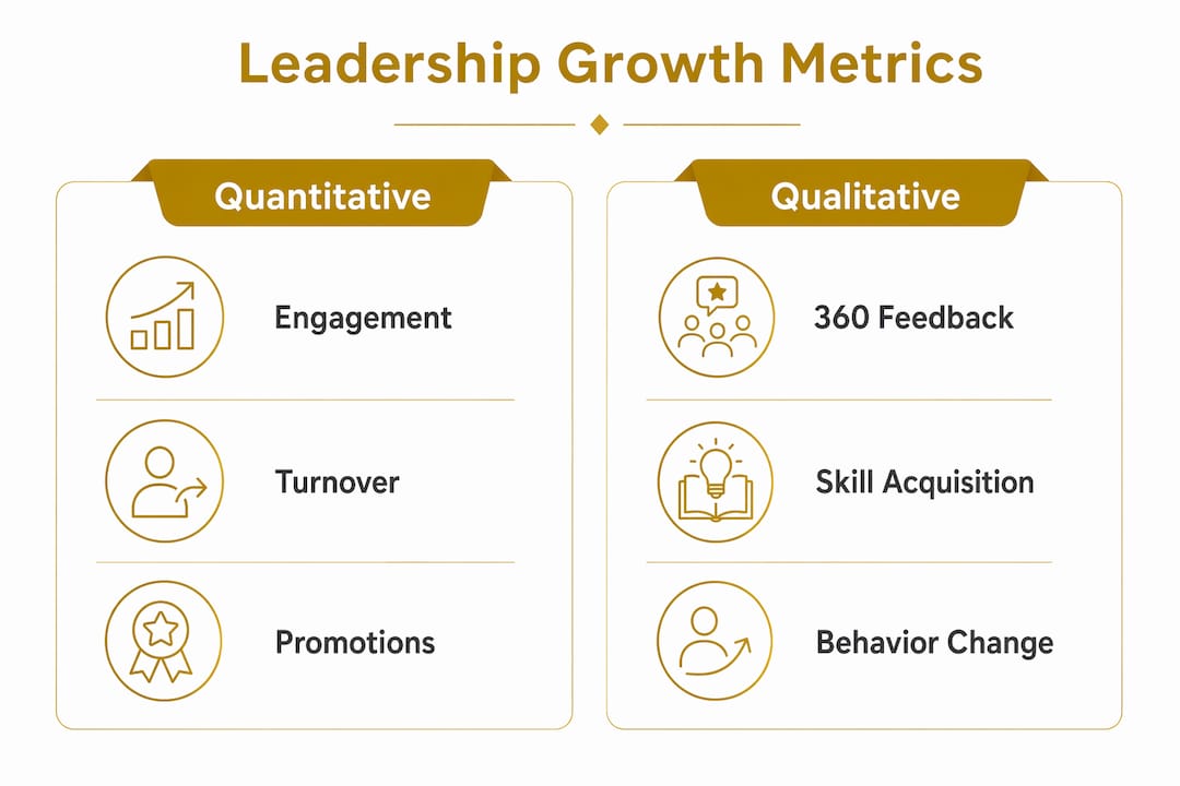 Infographic showing leadership growth metrics categories