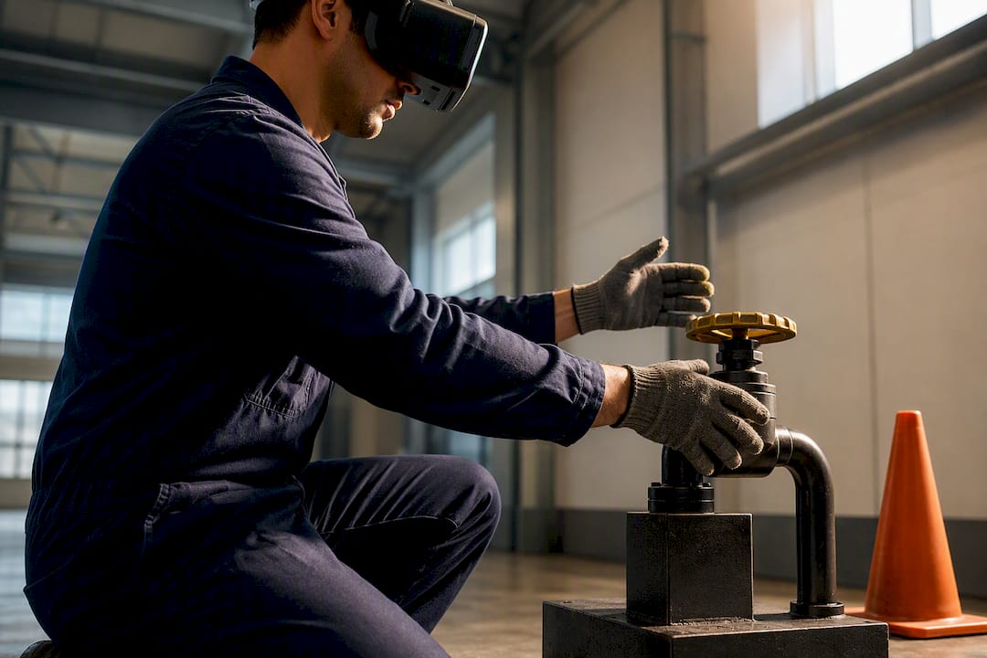 Worker practicing safety procedure in VR