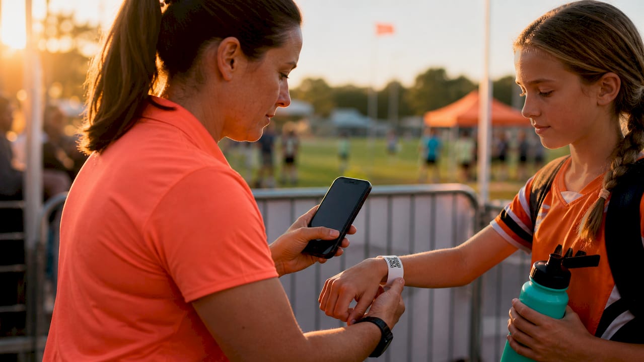 Scanning QR ticket at youth sports event entrance