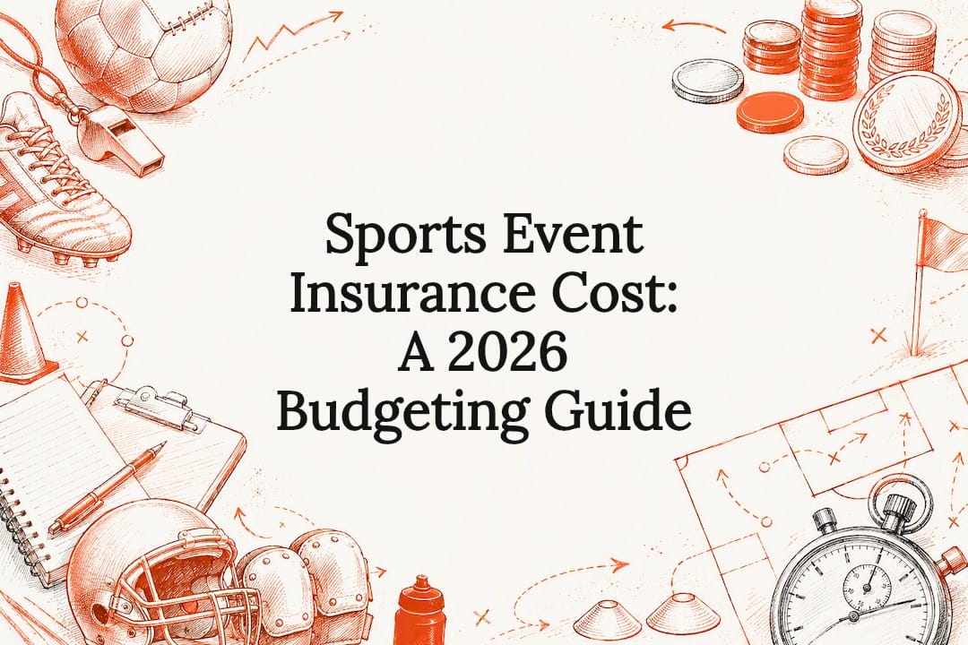 Decorative title card illustration with sports and insurance theme