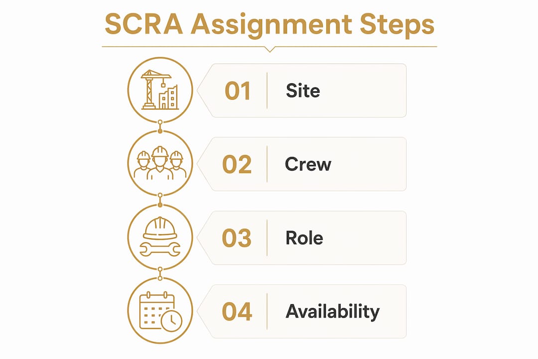 Infographic illustrating the SCRA crew assignment steps