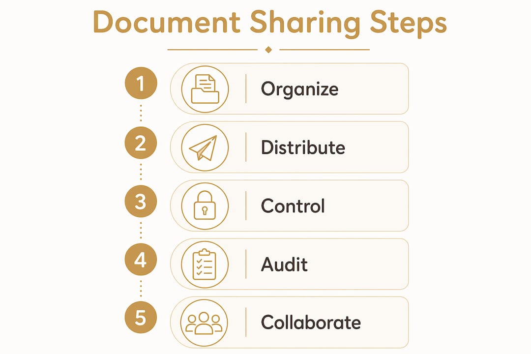 Infographic illustrating document sharing process steps