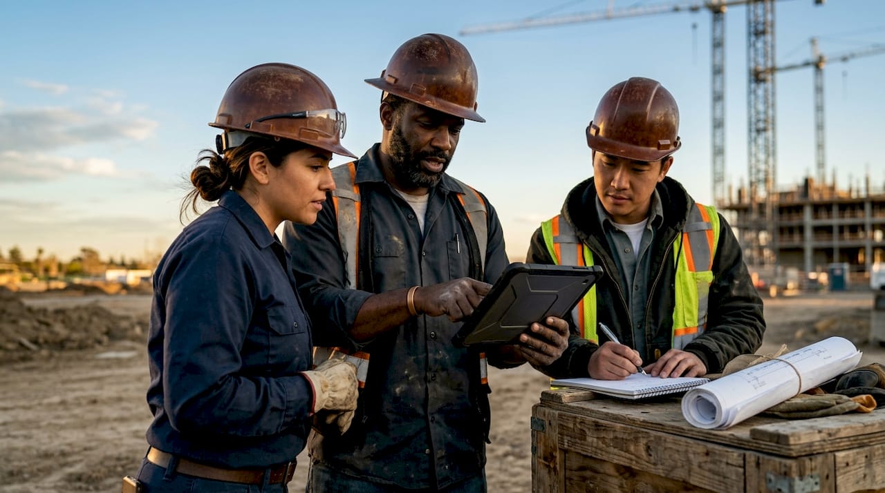 Field crew collaborating with mobile device