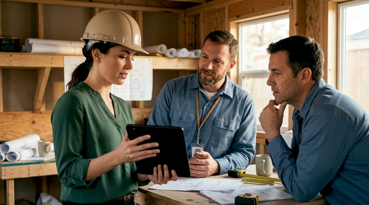 Supervisor delegating tasks to construction crew