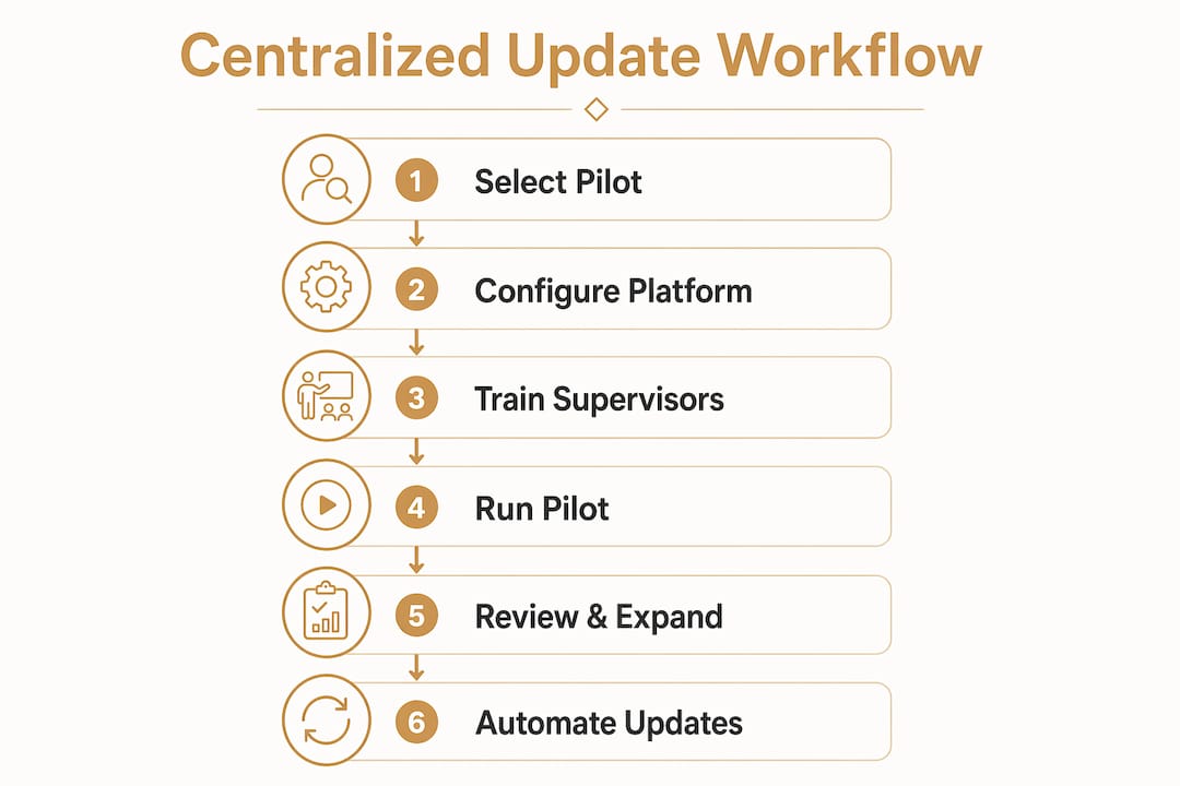 Infographic outlining phases of centralized update implementation