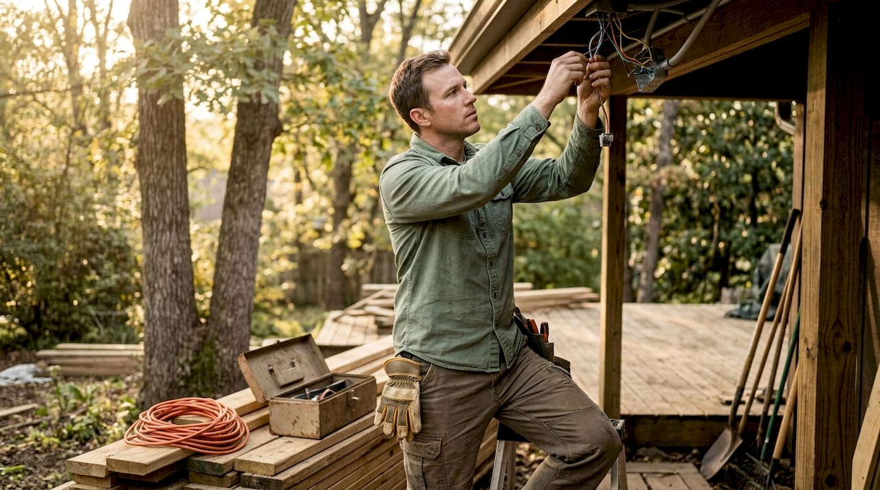 Electrician working on building wiring