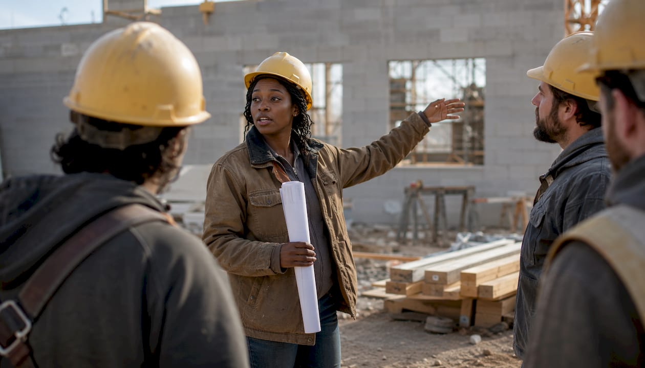 Female foreman giving instructions on jobsite