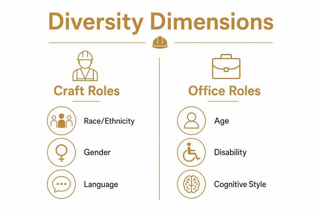 Infographic showing diversity dimensions by jobsite role category